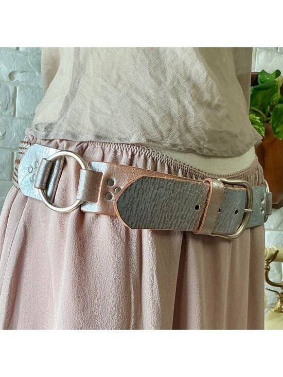 Vintage 90s Y2K Cache Metallic Silver Brushed Handmade Leather Woven Back Wide B main image 6